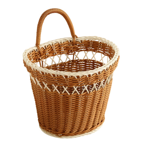 Panier en osier fixé au mur d'économie de-Bordure blanche marron