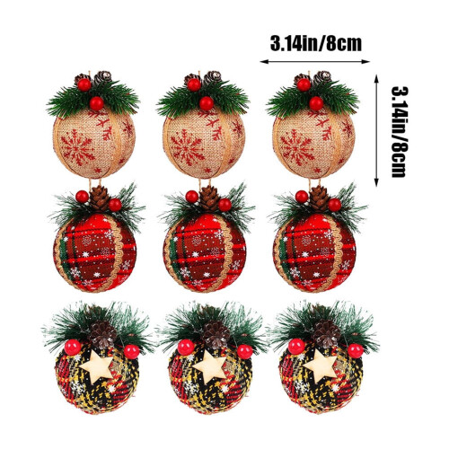 Christmas Plaid Ball Ornaments Black Red 9 pcs 2