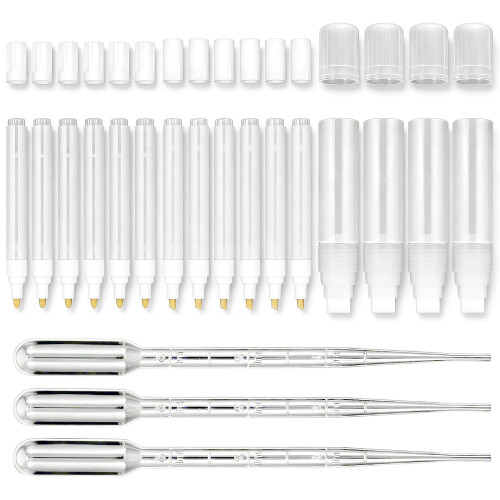 16Pcs Empty Marker with 3 Droppers Plastic Empty Acrylic Paint