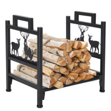 Firewood Rack Indoor Metal Log Holder for Fireplace with Kindling Stand and Durable Frame