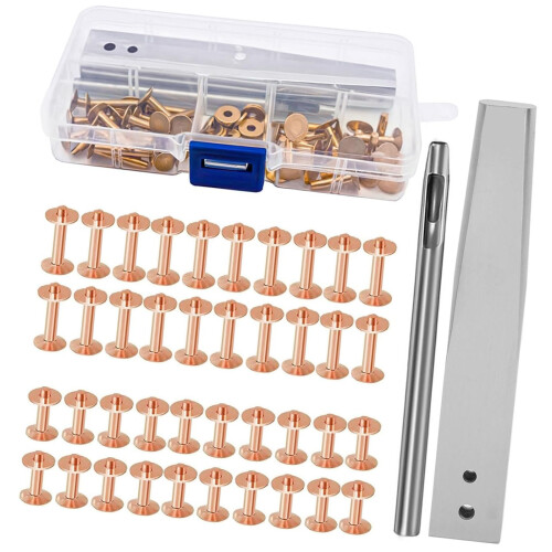 42Pcs Leather Studs Copper Metal Rivets with Hole-copper color