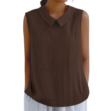 Cotton Linen Shirts for Women Sleeveless Collared-Brown S