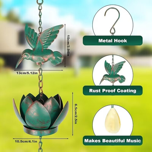 Hummingbird Rain Chain Hummingbird Cups Rain Chain for Gutter 2