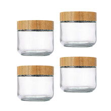 Glass Storage Jar With Wood Cover For Meals Prep-300ml 4 pack