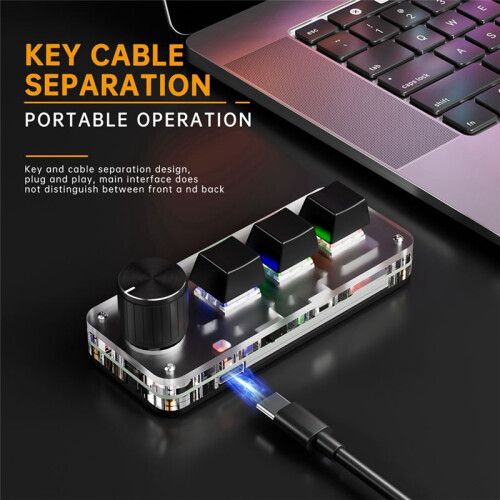 Mechanical Keyboard 3 Key 1 Knob Macro Custom Keyboard Gaming Programming  Keyboard Keypads Black 2