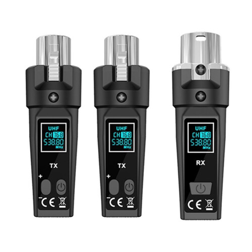 2X UHF Wireless Microphone System Adapter XLR Transmitter and Receiver for Dynamic Microphone Guitar Audio Mixer 1