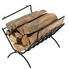 Black Metal Firewood Rack Log Holder with Elegant Scroll Design, RustResistant Indoor Outdoor Wood Storage