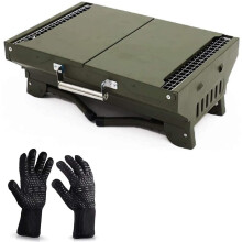 Portable Charcoal Grill for Camping and Outdoor Cooking with Folding Shelves and Handle
