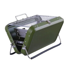 Green Cast Iron Portable Charcoal Grill with Convenient Handle for Outdoor Camping Cooking