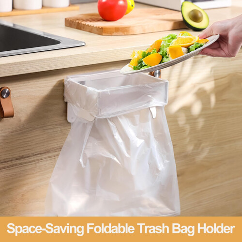 Foldable Trash Bag Holder with NoDrill Easy Installation, Wall Mounted Garbage Rack for Kitchen Cabinet (Gray) 1