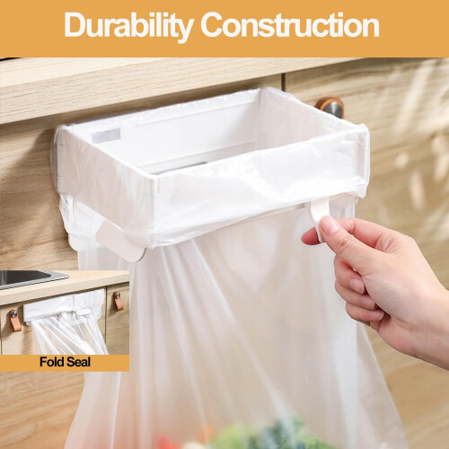 Foldable Trash Bag Holder with NoDrill Easy Installation, Wall Mounted Garbage Rack for Kitchen Cabinet (Gray) 2