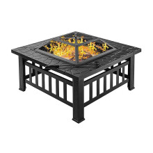 Tabletop Fire Pit Wood Burning Square Metal Design with Removable Lid for Patio Garden Balcony