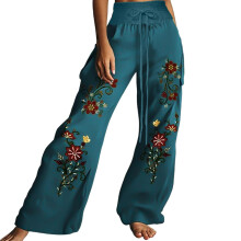 Wide Leg Pants for Women Floral Pants High-malachite green XL