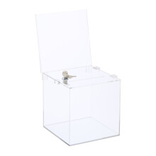 Caja de donaciones de acrílico con candado y soporte para letrero