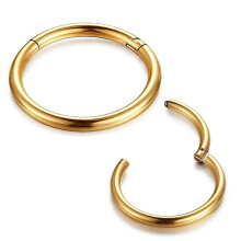(Gold, 0.8*12) HOT 1Pair Seamless Hinged Segment Sleeper Clicker Ring Hoop Ear Nose Earrings