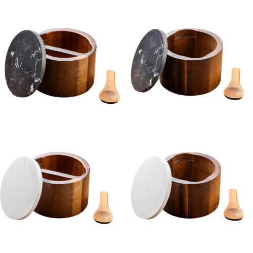 Elegant Wood Salt Container With Marble Lid-White Single cell 1