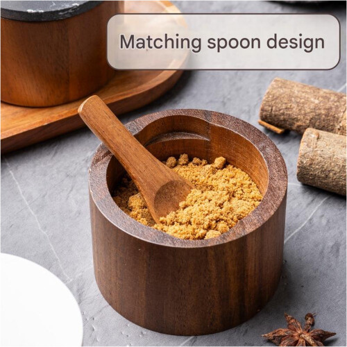 Elegant Wood Salt Container With Marble Lid-White Single cell 2