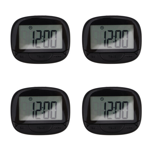 4Pièces Podomètre Clip ABS Noir Compteur Digital LCD Portable 2