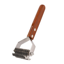 Double Sided Dog Grooming Brush with Ergonomic Wood Handle, Undercoat Dematting Comb for Dogs and Cats