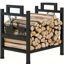 Firewood Rack and Holder Heavy Duty Steel Log Storage Stand for Indoor Outdoor Fireplace Black 110LB