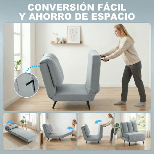 Homcom Sofá Cama Individual Gris 72 x 88 x 87 cm 2