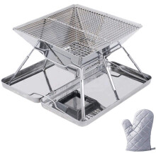Portable Charcoal Grill Foldable Stainless Steel BBQ Fire Pit for Camping Picnic Outdoor Use