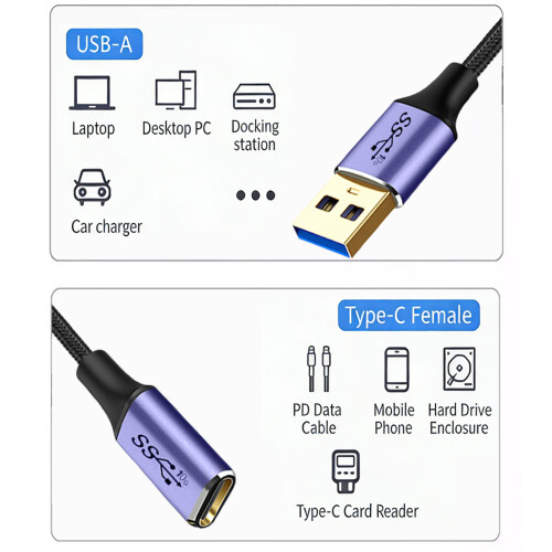 Short Long USB 3.0 to USB Type C Adapter Wire For Card-0.3m 2