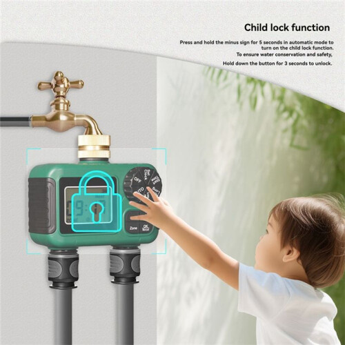 2 Outlet Water Timer Sprinkler Timer IP55 Waterproof Irrigation Controller with LCD Display for 2 Separate Watering Zone 1