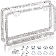 Cadre de plaque d'immatriculation Bling pour femmes, lot de 2, strass en verre véritable, accessoire de voiture scintillant, acier inoxydable,