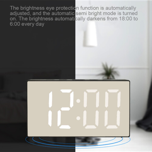 LED Mirror Alarm Clock Digital Snooze Table Clock Wake  Light  Temperature Display Home Decoration Clock Red 1