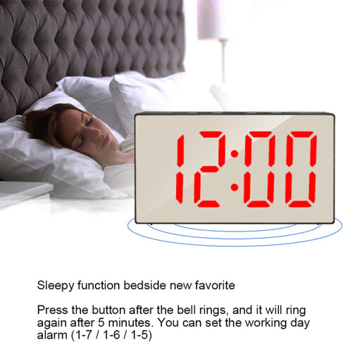 LED Mirror Alarm Clock Digital Snooze Table Clock Wake  Light  Temperature Display Home Decoration Clock Red 2
