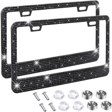 Cadre de plaque d'immatriculation Bling pour femmes, lot de 2, strass en verre véritable, accessoire de voiture scintillant, acier inoxydable,