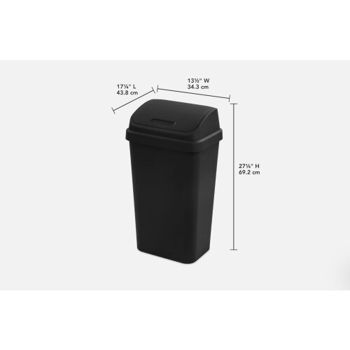 13 Gallon Swing  Trash Can, Space Saving Plastic Wastebasket with Easy Clean Surface, Black 1