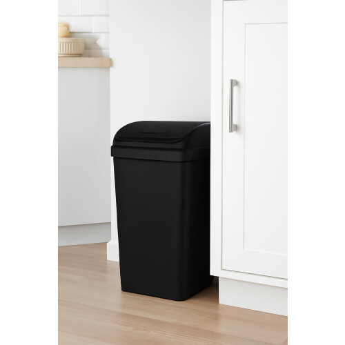 13 Gallon Swing  Trash Can, Space Saving Plastic Wastebasket with Easy Clean Surface, Black 2