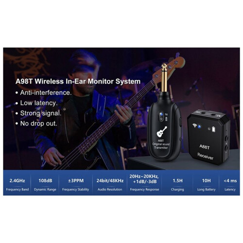 Nytt A88T Trådlöst Gitarrsystem Elektrisk Gitarrupptagning Ljudsändarmottagare för Elgitarr Bas Violingitarr 2