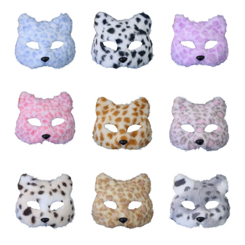 Plush Wolf Foxes Mask Plush Cats Half Face Mask Foxes-Black 1