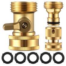 Brass Garden Hose Shut Off Valve 3/4 Inch, Heavy Duty LeakProof Connector Kit with Quick Connect Fittings and Extra Rubber Washers