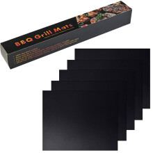 Reusable NonStick BBQ Grill Mats Set 5 Pack, PFOA Barbecue Mat for Outdoor Grills, Black 15.7x12.9in