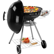 Portable Charcoal Grill with Cover and Cart, Foldable Shelves, Tabletop BBQ Smoker for Outdoor Cooking