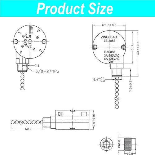 4PCS Ceiling Fan Lights  ZingEar ZE-208S E89885 3 Speed 4 Wire Fan  Pull Chain ,Fan Lights ,Bronze 2