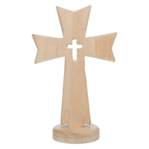 Croix Rustique En Bois Sur Support Décoration Foi Baptême