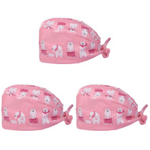 3St Ademende Roze Katoenen Nurse Working Cap Met Beerprint Verstelbaar