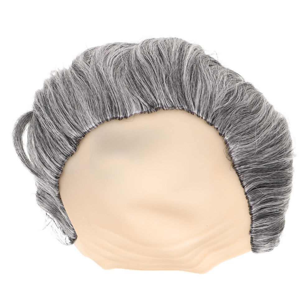 Happyyami Unisex Grey Synthetic Balding Wig For Men Realistic Old Costume Cosplay