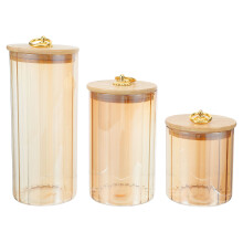 3Pièces Contenants Verre Pour Alimentation, Couvercle Bois, Étanchéité