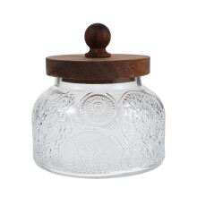 Sealed Glass Storage Jar for Coffee Beans Tea Sugar with Wood Lid