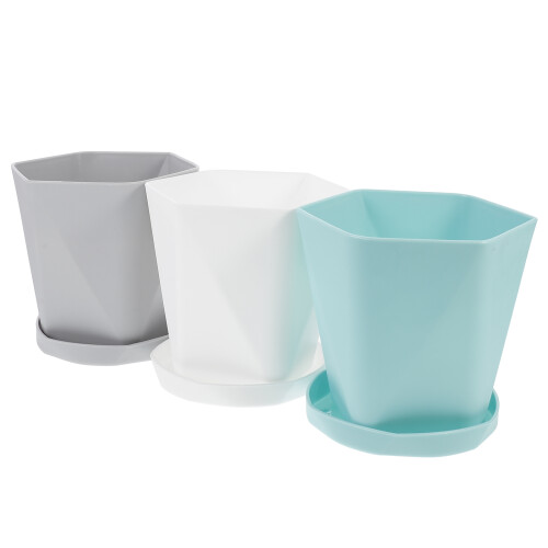 3Sets Durable Plastic Succulent Planters for Home Garden with Tray Set