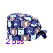 2Pcs Blue Cotton Cartoon Nurse Caps Breathable Sweatband Work Headwear