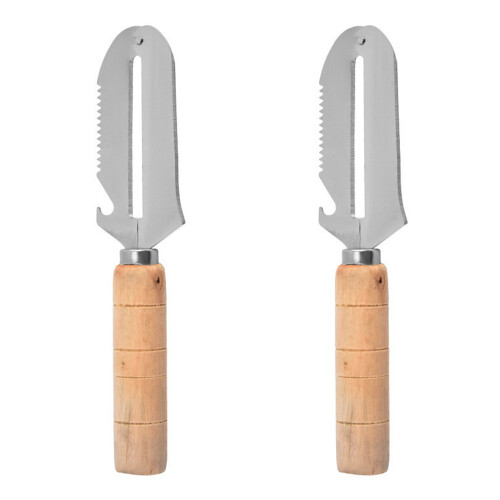2Pcs 2-in-1 Fruit and Vegetable with Wood Handle Opener