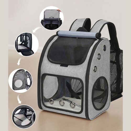 Ventilated Pet Journey Bag With Wide View And Comfortable-Gray 2