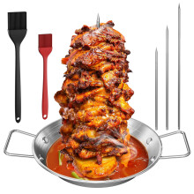 Al Pastor Vertical Skewer and Shawarma Grill Stand, Stainless Steel Rotisserie with 3 Spikes and Dual Brushes